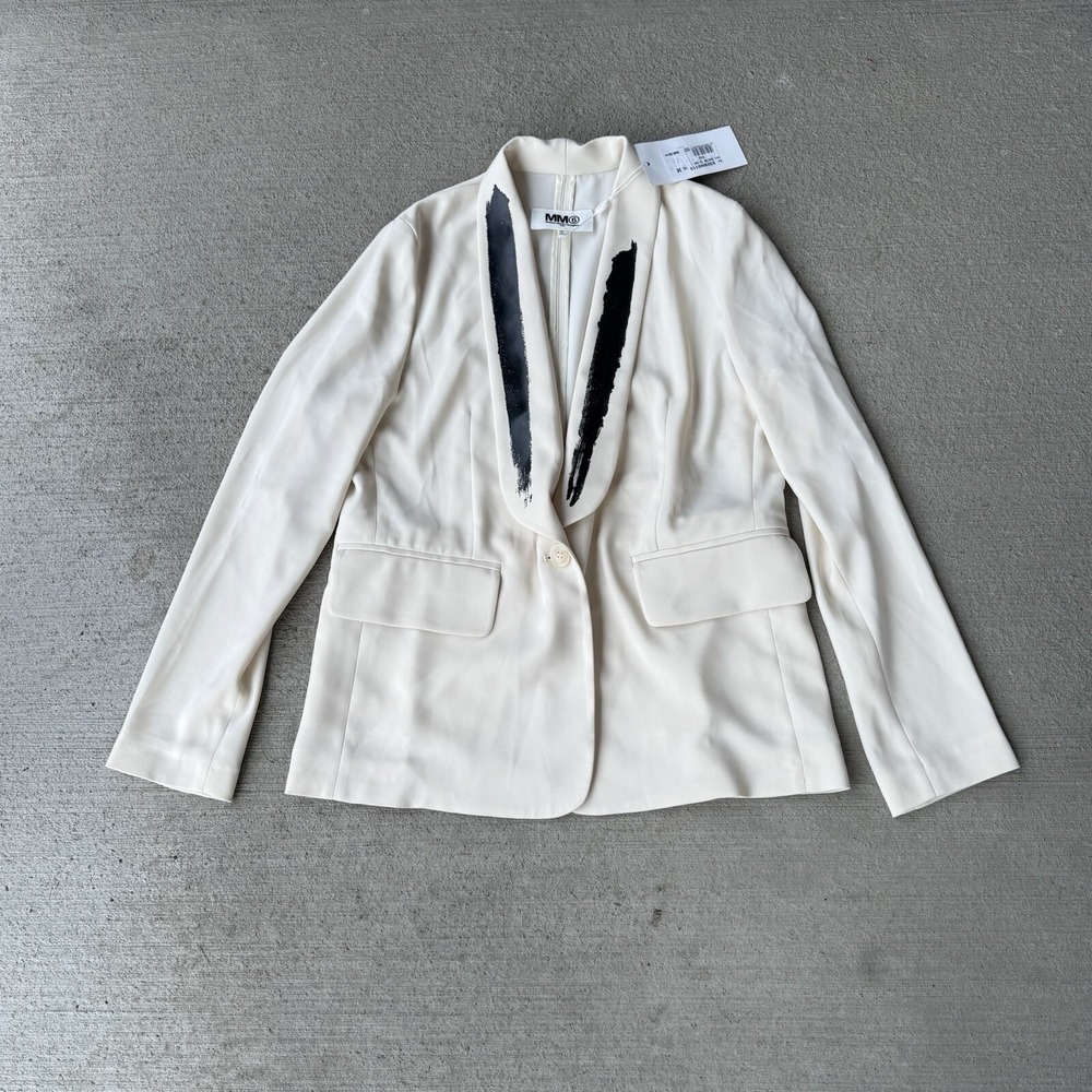 MM6 Maison Margiela Ivory One Button Blazer Womens Size 6 Structured Designer